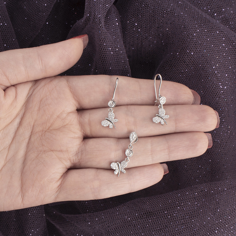 نیم ست نقره زنانه مدل پروانه AVN-N2217