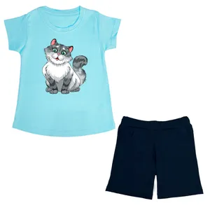 ست تی شرت و شلوارک دخترانه مدل Cat BL