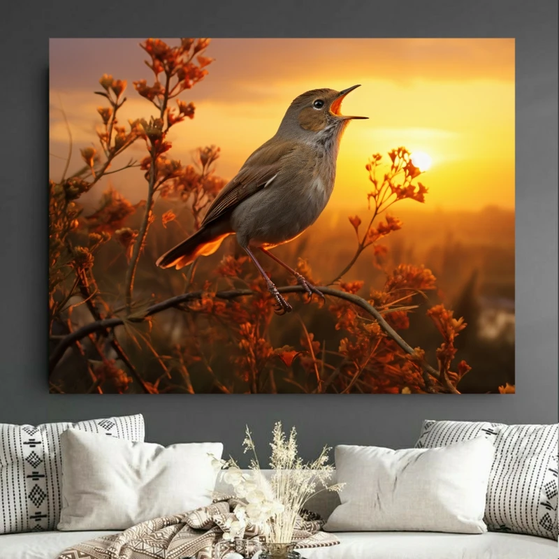 تابلو بوم طرح مخمل پرنده مدل غروب کد GR1524