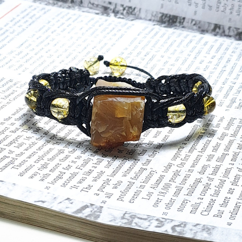 دستبند مردانه طرح چرم سنگ عقیق و سیترین