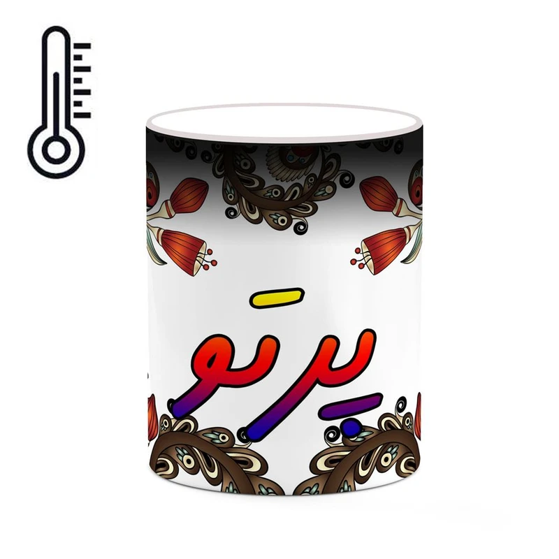 ماگ حرارتی کاکتی مدل اسم پرتو طرح سنتی گل و بته کد mgh44360