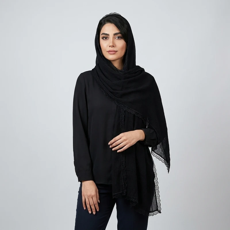شال  زنانه مدل لبه دانتل دوزی شده کد 01