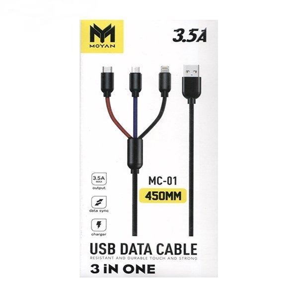 کابل تبدیل USB به USB-C/microUSB/ لایتنینگ مویان مدل mc-01 طول 0.45 متر
