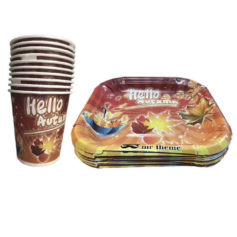 پیش دستی و لیوان یکبار مصرف مسترتم مدل پاییز بسته 20 عددی