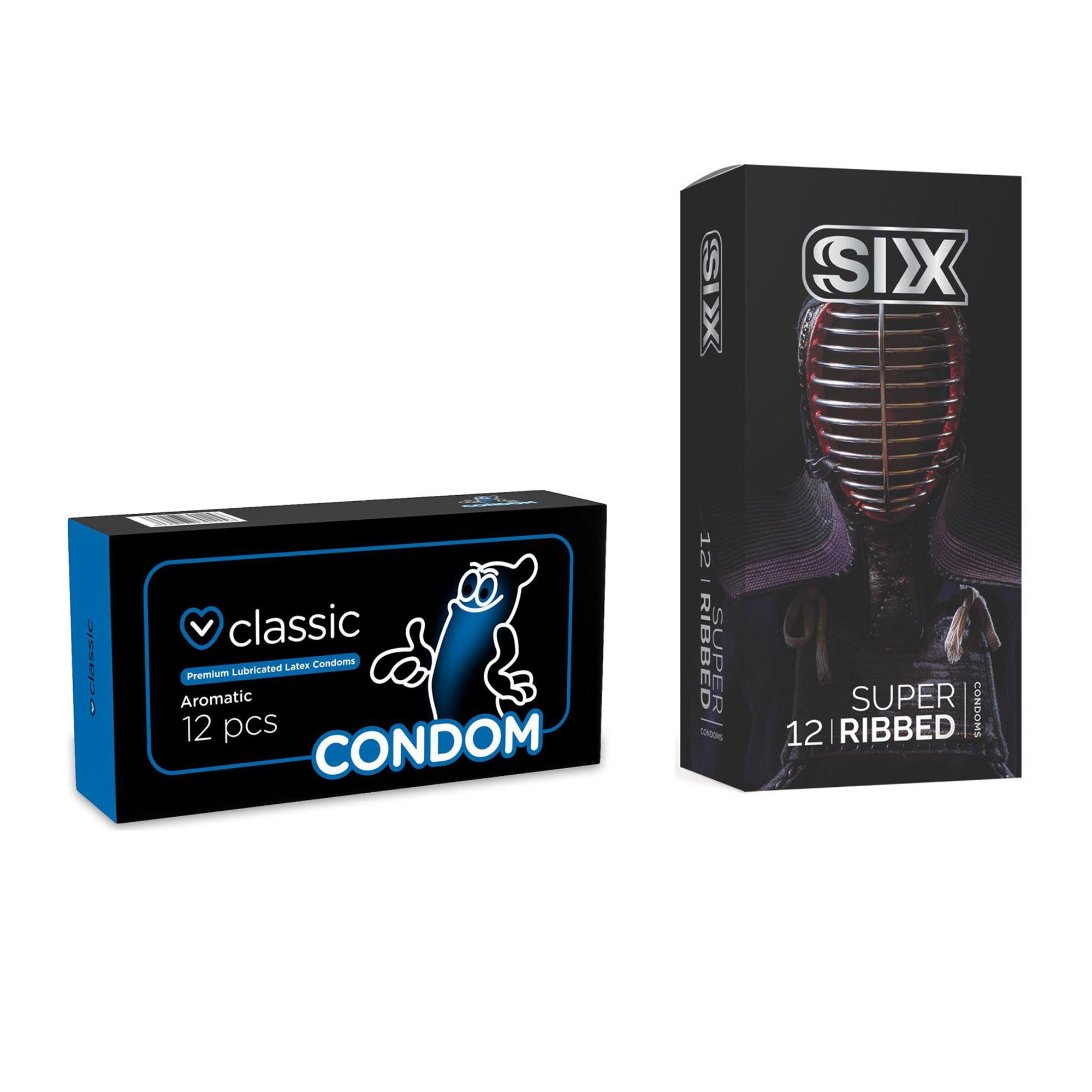 کاندوم سیکس مدل Super Ribbed بسته 12 عددی به همراه کاندوم کاندوم مدل Classic بسته 12 عددی