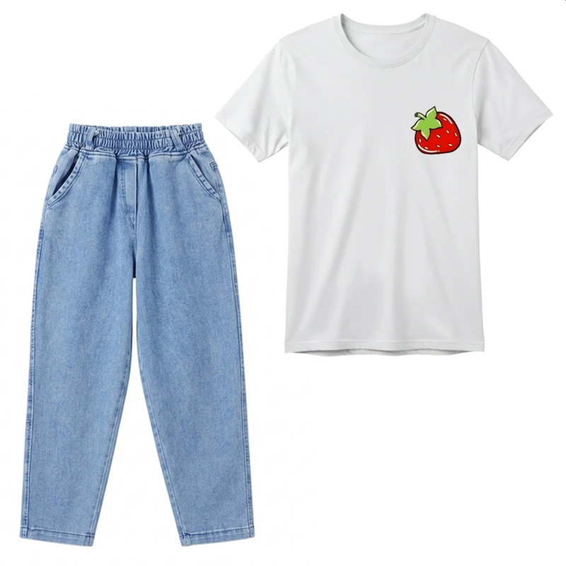 ست تی‌شرت آستین کوتاه و شلوار پسرانه مدل توت فرنگی کد m 