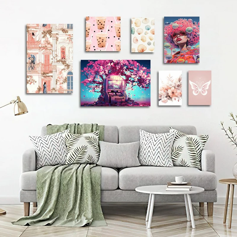 تابلو شاسی بکلیت طرح نقاشی دخترانه و درخت شکوفه مدل SH-1343 مجموعه 7 عددی