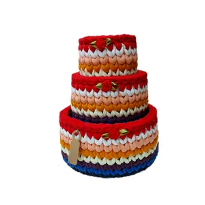 سبد قلاب بافی تریکو  طرح رنگین کمان کد 81 مجموعه 3 عددی