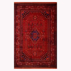 فرش ماشینی برند کرامتیان 700شانه زمینه آبی حاشیه لاکی طرح بلوچی کد 4123B 