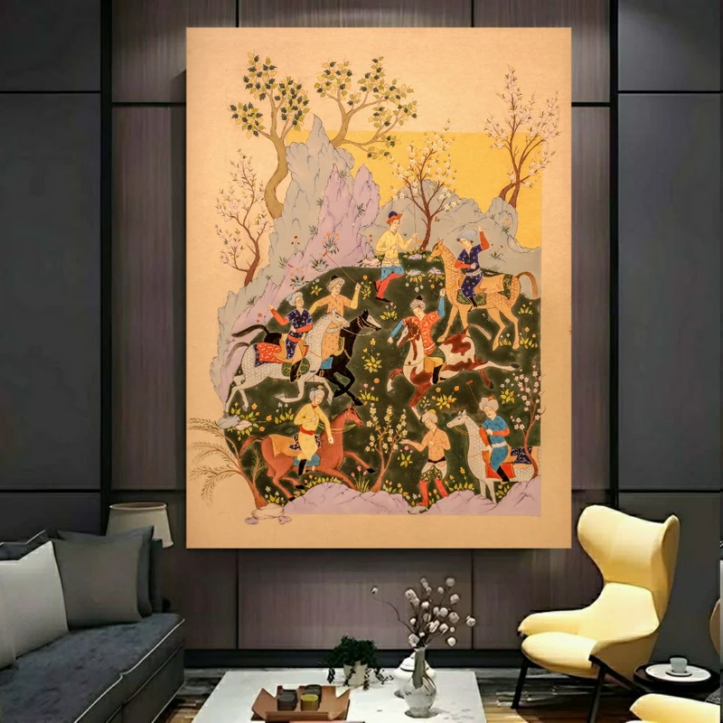 پوستر پارچه ای طرح مخمل نقاشی مینیاتور ایرانی مدل چوگان کد BK24831