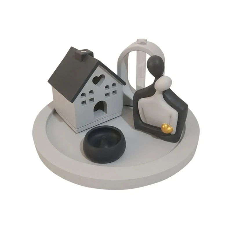 ست 5 تیکه جاشمعی بتنی طرح کلبه مدلRd1