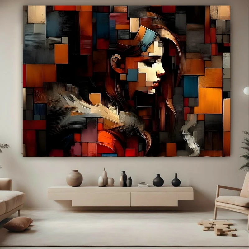 تابلو بوم طرح مخمل نقاشی تکه مربعی مدل دختر کد FP105559