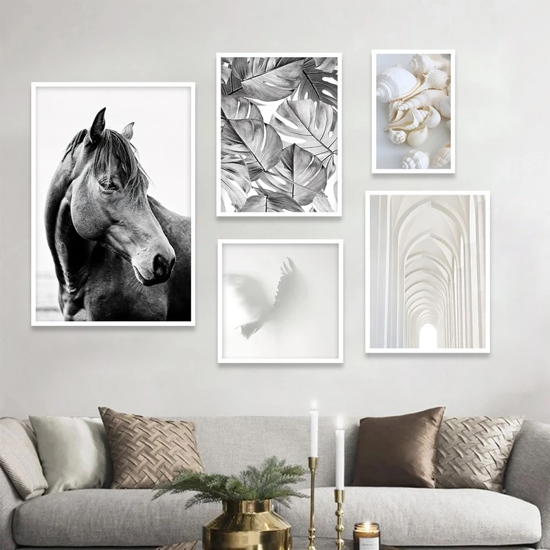 تابلو بکلیت مدل طرح دکوراتیو اداری سیاه و سفید W-1107 مجموعه 5 عددی