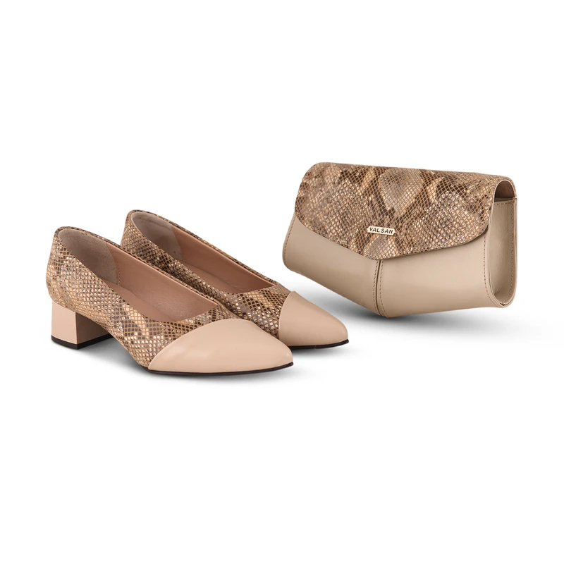 ست کیف و کفش پاشنه‌دار زنانه چرم یلسان مدل هیلدا کد ALIS-RTL-924-krm