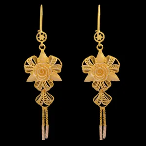 گوشواره طلا 18 عیار زنانه طلای مستجابی مدل بحرینی گل رز کد 4023