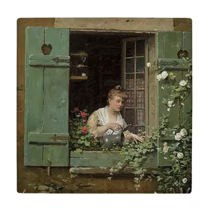  زیر لیوانی  طرح زن روستایی در پنجره کد    5767977_4012