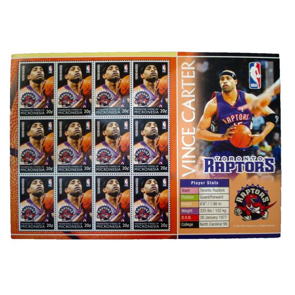 تمبر یادگاری مدل بسکتبال وینس کارتر کد bg-1596 مجموعه 12 عددی