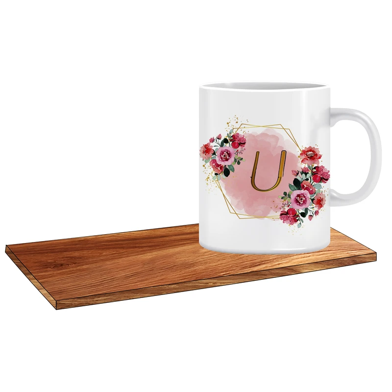 ماگ ال ایکس پی طرح کادوی فانتزی حرف انگلیسی U کد 385 به همراه زیر لیوانی