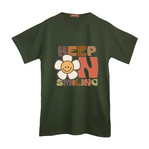 تی شرت لانگ آستین کوتاه  زنانه مدل اسمایل رنگ سبز