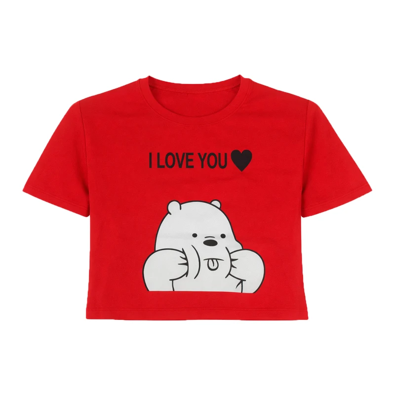 کراپ تی‌شرت آستین کوتاه زنانه مدل خرسی