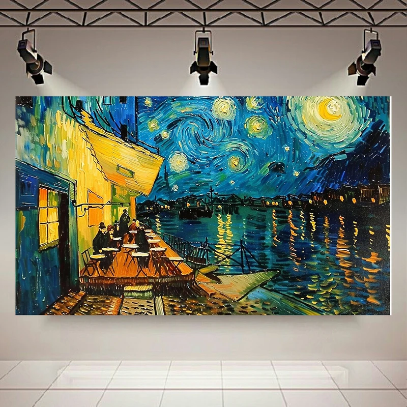 پوستر طرح مخمل شب پر ستاره ونگوگ مدل کافه بندرگاه کد PD1790