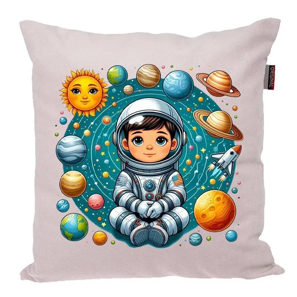 کوسن پاد آفرین مدل فضانورد سیاره منظومه شمسی موشک آدم فضایی کد PK401513 سایز 40*40 سانتی متر