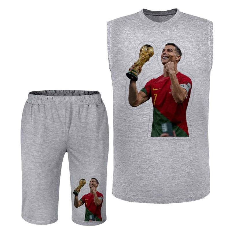 ست تاپ و شلوارک راحتی مردانه مدل رونالدو A425 رنگ طوسی