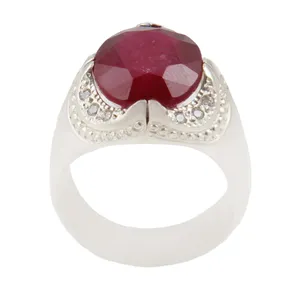 انگشتر نقره مردانه بازرگانی میلادی مدل سنگ یاقوت نگین برلیان رکاب دست ساز کد AM_1667