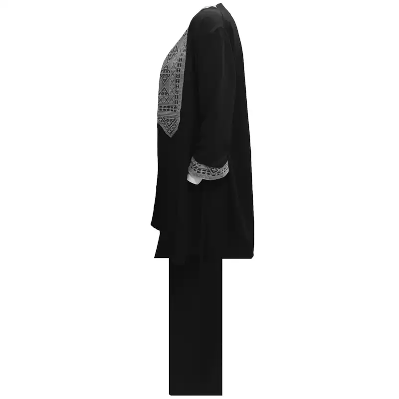 مانتو و شلوار زنانه مدل نخی ابر و بادی سنتی کد tm-2390 رنگ مشکی