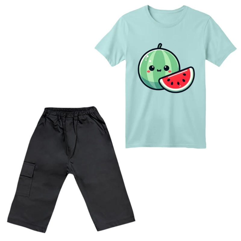 ست تی‌شرت آستین کوتاه و شلوارک پسرانه مدل هندوانه یلدایی کد 24