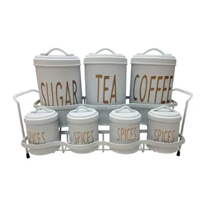 بانکه مدل چای و قهوه و شکر و ادویه طرح مینیمال کد 02 مجموعه 8 عددی
