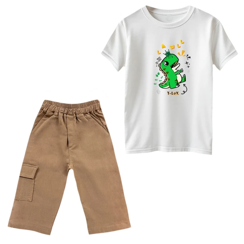 ست تی‌شرت و شلوارک پسرانه مدل دایناسور کد 38