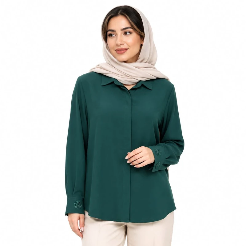 شومیز زنانه کرپ آلیزه با دکمه مخفی مدل پنتی