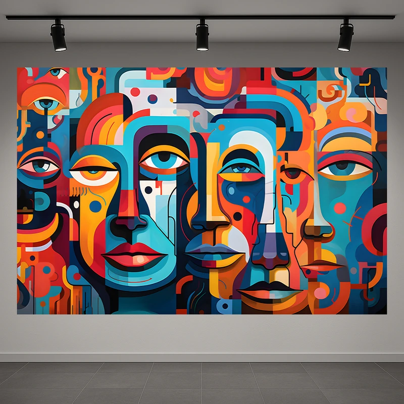 تابلو بوم طرح نقاشی جمعیت مدل چهره های رنگارنگ کد AR3060365