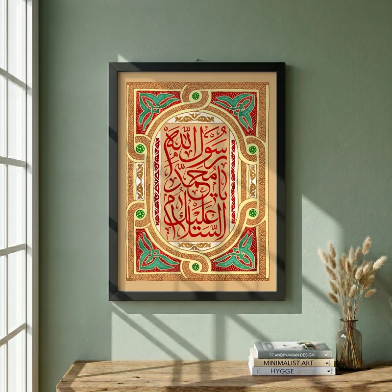تابلو طرح السلام علیک یا محمد رسول الله مدل G13989 فریم مشکی