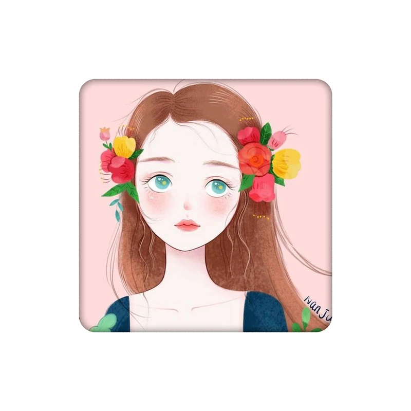 زیرلیوانی طرح دختر چشم سبز گل گلی کد 6823925