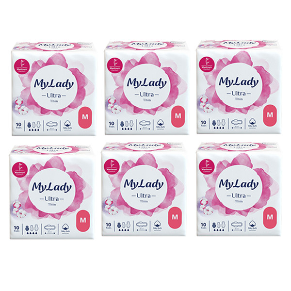 نوار بهداشتی بالدار نازک روز و شب مای لیدی مدل Silky Soft سایز متوسط شش بسته 10 عددی