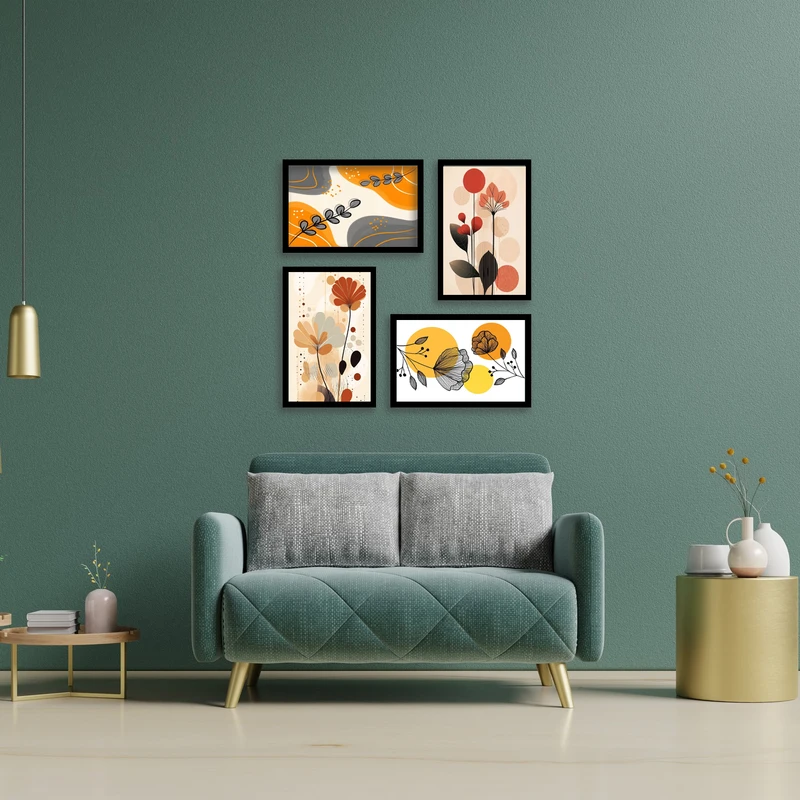 تابلو بکلیت طرح هنری مدرن دکوراتیو کلاسیک و مینیمال مدل B-bu3854 مجموعه چهار عددی  فریم مشکی