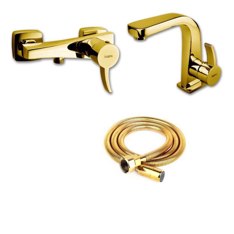 ست شیرآلات کسری مدل فیروزه مجموعه 2 عددی به همراه شلنگ توالت