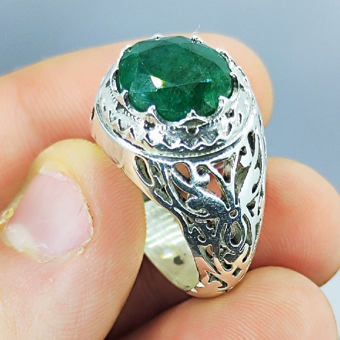 انگشتر نقره مردانه نقره جات بافندگان مدل زمرد آفریقایی کد 25