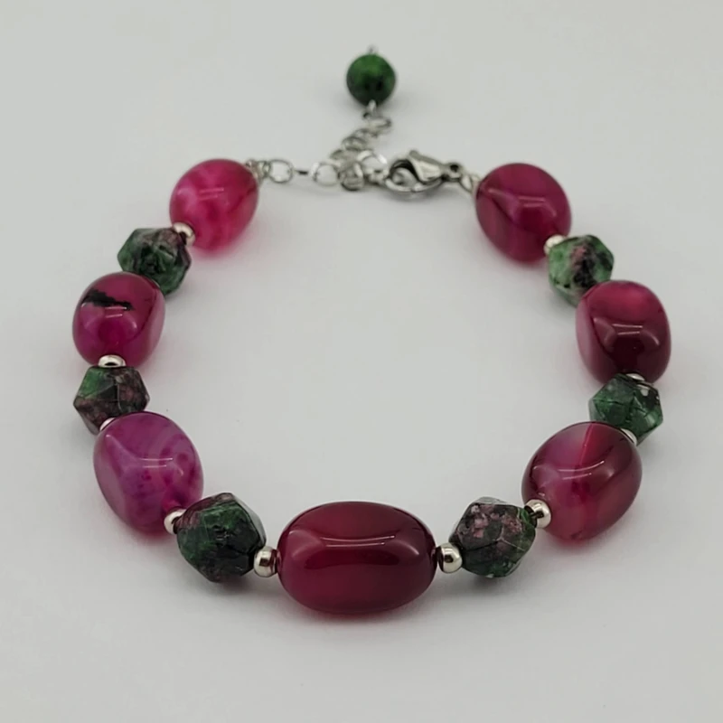 دستبند زنانه مدل سنگ عقیق یاقوتی و زئوسیت کد 49