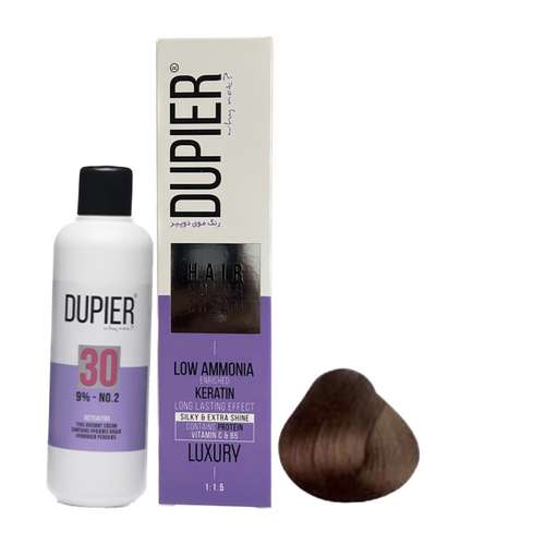 رنگ موی دوپیر سری زیتونی شماره8/3 بلوندزیتونی  M7حجم 100میلی لیتر بهمراه اکسیدان مدل 2 نه درصدی 150 میلی لیتر