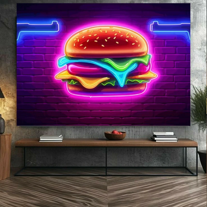 پوستر دیواری طرح همبرگر نئونی کد FP105346