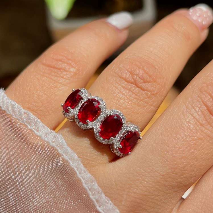 انگشتر نقره زنانه مدل یاقوت سرخ چهار تایی BARF 24
