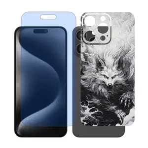 Glass Together model anti blue matte screen protector suitable for Apple iPhone 15 Pro Max mobile phone with cover sticker on the back of the phone
