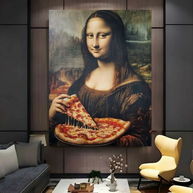  تابلو بوم طرح مخمل مونالیزا لبخند ژکوند مدل پیتزا کد FP105966