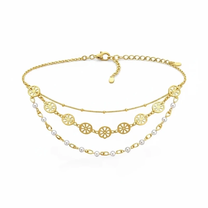 پابند زنانه مدل آبکاری طلا و نگین مرواریدی مدل LunaSet‑01