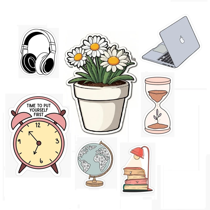 استیکر لپ تاپ، تبلت و موبایل طرح ساعت و کره زمین کد 789 مجموعه 7 عددی