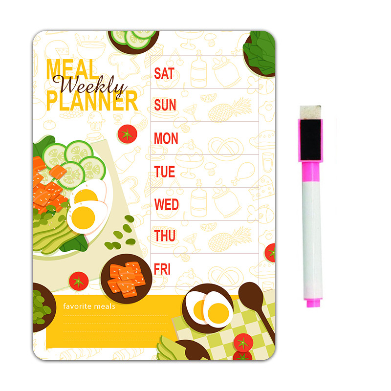 تخته وایت برد مدل پلنر مگنتی برنامه غذایی رو یخچالی کد 8 سایز 14x19سانتی متر به همراه ماژیک