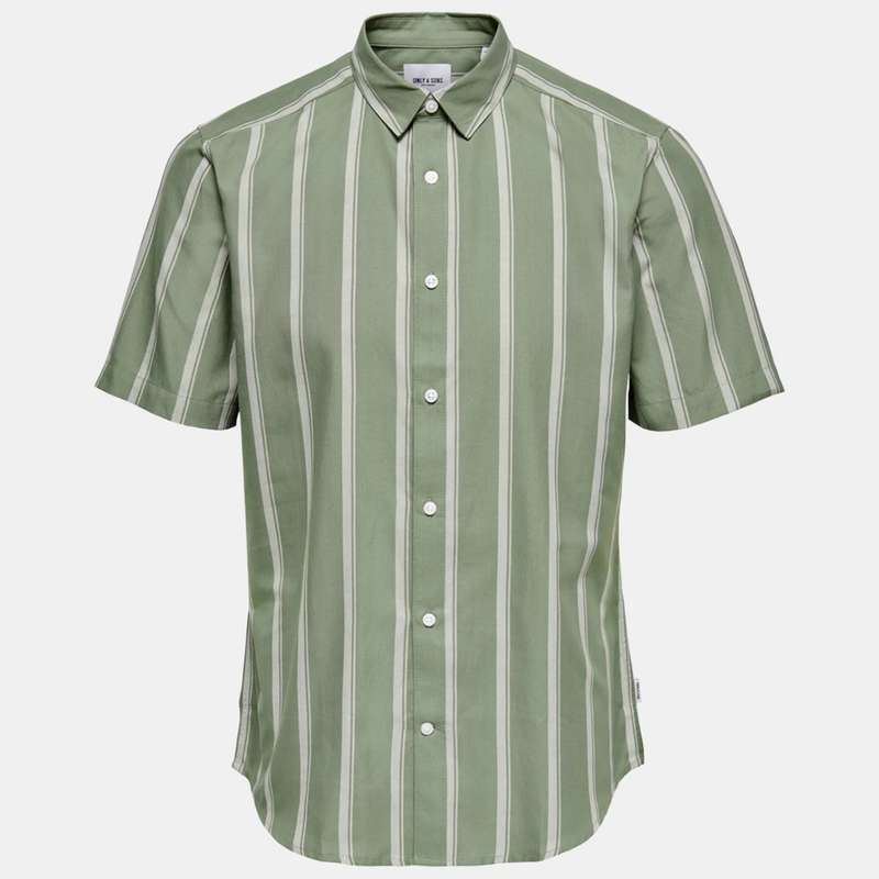 پیراهن آستین کوتاه مردانه اونلی اند سانز مدل راه راه کد TRAVIS-22013270 رنگ زیتونی